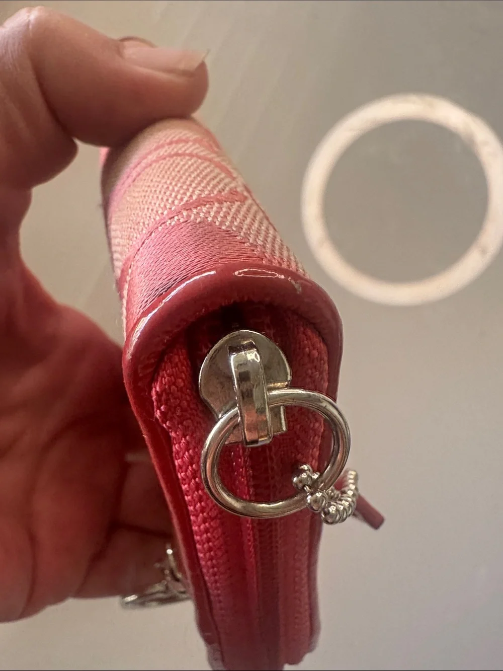 Coach Signature Zip Around Wallet in Pink and Pink Trim